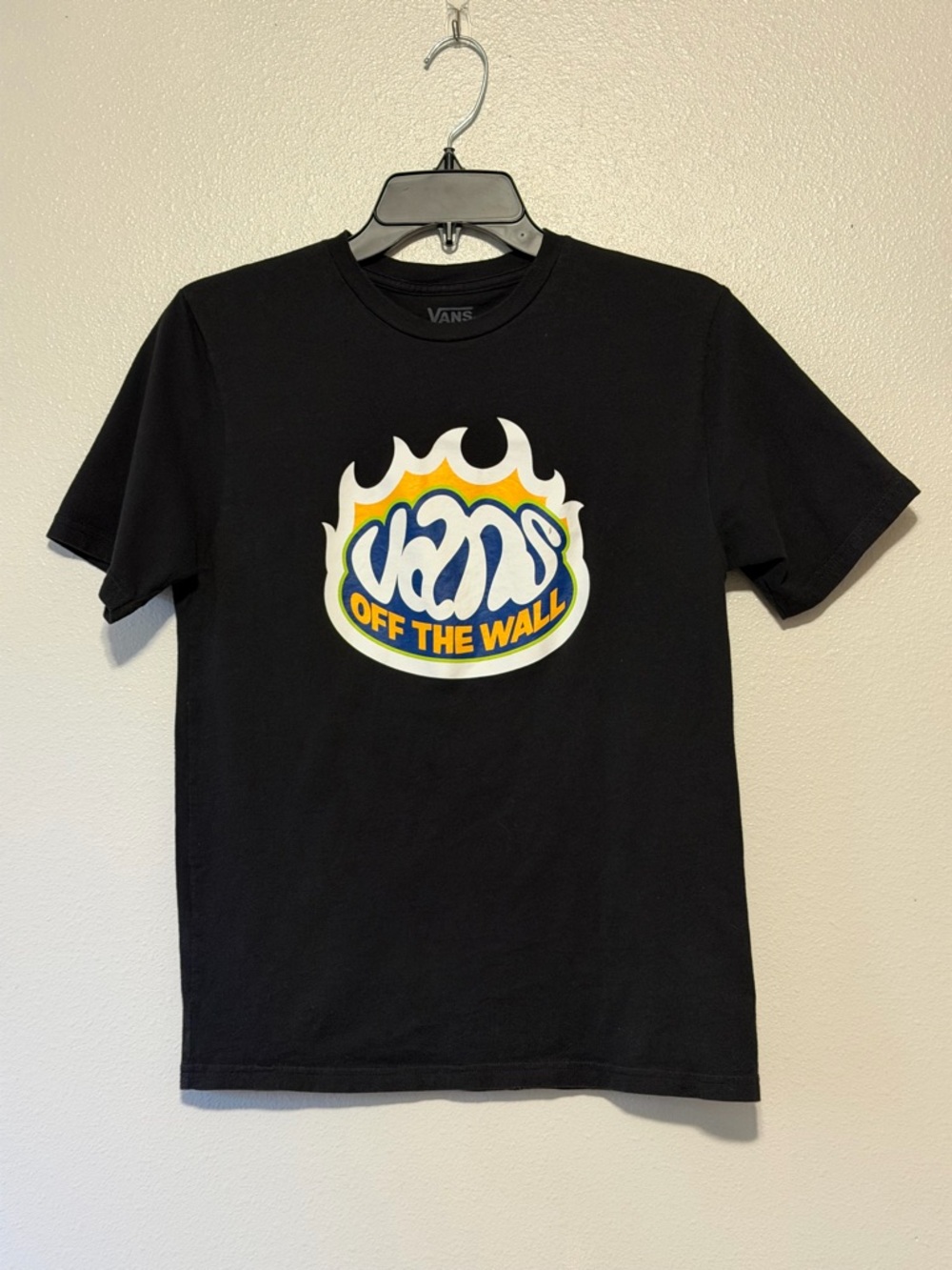 Vans Black Short Sleeve Tee with Multicolor 'Off The Wall' Flame Logo